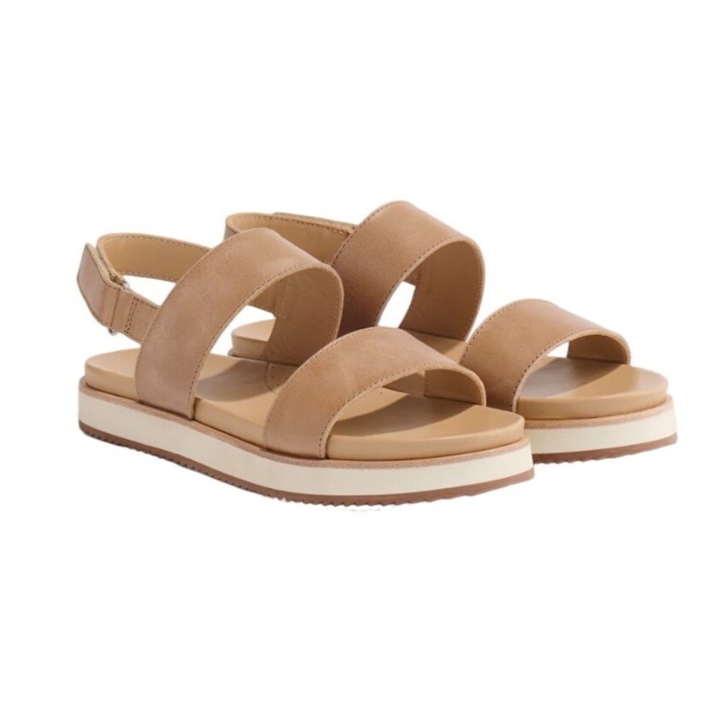 Anthropologie Nisolo Go-To Flatform Leather Platform Sandals Almond Shoes Sz 6.5
